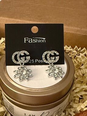 Fashion Jewelry Silver Crystal Double-G Drop Earrings